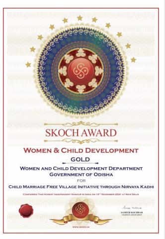 Skoch Award in Gold Category for Child Marriage free village Through Nirvaya Kadhi